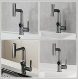 Wasserfall-Waschtischarmatur mit digitaler Temperaturanzeige und höhenverstellbarem Auslauf