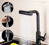 Elegante Küchenarmatur mit Ausziehbrause und Wasserfallauslauf