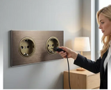 PowerLux Wandsteckdose Braun – Schuko Steckdose Aluminium | USB & Netzwerkanschluss | Moderne Unterputz Lösung