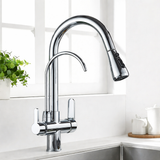 Küchenarmatur mit Wasseraufbereitung, schwenkbarem Auslauf und Warm-Kalt-Mischer in Schwarz