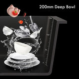 Edelstahl-Küchenspüle, Einzelbecken, dunkelgraues Waschbecken mit Küchenarmatur und Abflusszubehör