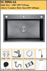 Luxuriöses, schwarzes, multifunktionales Küchenspülbecken – Edelstahl 304 | 68 oder 75 cm | Mit ausziehbarem Flying Rain-Wasserhahn und Zubehör