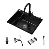 Edelstahl-Küchenspüle, Einzelbecken, dunkelgraues Waschbecken mit Küchenarmatur und Abflusszubehör