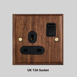 RetroLux Schwarzes Walnussholz Umschalter 1–4 Gang – Messing Knebel, Massivholz & USB-Option