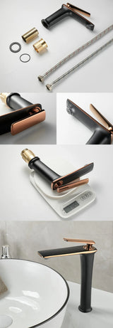 Luxus Waschtischarmatur Schwarz Roségold Weiß – Einhebelmischer | Warm- & Kaltwasser | Elegantes Bad Design