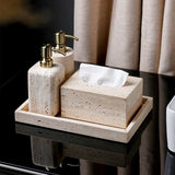 Travertine Élégance Badezimmer-Set – 6-teiliges Luxus-Set aus Beige Naturstein für Zuhause & Hotel