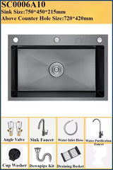 Luxuriöses, schwarzes, multifunktionales Küchenspülbecken – Edelstahl 304 | 68 oder 75 cm | Mit ausziehbarem Flying Rain-Wasserhahn und Zubehör