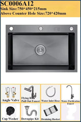 Luxuriöses, schwarzes, multifunktionales Küchenspülbecken – Edelstahl 304 | 68 oder 75 cm | Mit ausziehbarem Flying Rain-Wasserhahn und Zubehör