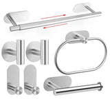 Selbstklebendes Badezimmer-Zubehörset aus Edelstahl – Ohne Bohren | Gebürstetes Finish | Metallmontage