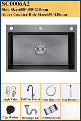 Luxuriöses, schwarzes, multifunktionales Küchenspülbecken – Edelstahl 304 | 68 oder 75 cm | Mit ausziehbarem Flying Rain-Wasserhahn und Zubehör