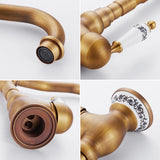 Küchenarmatur aus antikem Messing mit Keramikgriff - 360° drehbar | Traditionelles Design