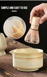 ZenTee Matcha-Zeremonienset – Traditionelles Matcha-Teeset aus Keramik und Bambus | Authentischer Teegenuss | 4-teiliges Matcha-Zubehör