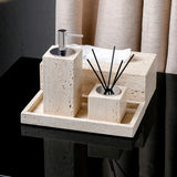Travertine Élégance Badezimmer-Set – 6-teiliges Luxus-Set aus Beige Naturstein für Zuhause & Hotel