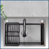 Luxuriöses, schwarzes, multifunktionales Küchenspülbecken – Edelstahl 304 | 68 oder 75 cm | Mit ausziehbarem Flying Rain-Wasserhahn und Zubehör