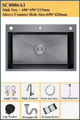 Luxuriöses, schwarzes, multifunktionales Küchenspülbecken – Edelstahl 304 | 68 oder 75 cm | Mit ausziehbarem Flying Rain-Wasserhahn und Zubehör