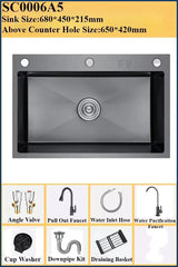 Luxuriöses, schwarzes, multifunktionales Küchenspülbecken – Edelstahl 304 | 68 oder 75 cm | Mit ausziehbarem Flying Rain-Wasserhahn und Zubehör