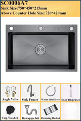 Luxuriöses, schwarzes, multifunktionales Küchenspülbecken – Edelstahl 304 | 68 oder 75 cm | Mit ausziehbarem Flying Rain-Wasserhahn und Zubehör