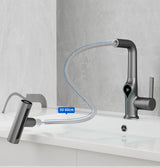 Wasserfall-Waschtischarmatur mit digitaler Temperaturanzeige und höhenverstellbarem Auslauf