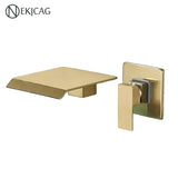 Wandgemonteerde Wastafelkraan met Watervaluitloop – Mat Zwart of Geborsteld Nikkel | Enkel Handvat