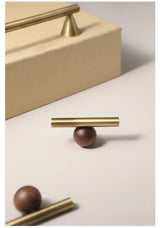 Valnora WoodLine Möbelgriff & Knopf – Bronze-Messing Look mit Walnussholz Akzent (128 mm)