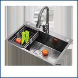 Luxuriöses, schwarzes, multifunktionales Küchenspülbecken – Edelstahl 304 | 68 oder 75 cm | Mit ausziehbarem Flying Rain-Wasserhahn und Zubehör