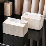 Travertine Élégance Badezimmer-Set – 6-teiliges Luxus-Set aus Beige Naturstein für Zuhause & Hotel