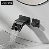 Wastafelkraan met LED Licht – Wandmontage | 2 Gaten | Warm & Koud Water | Messing