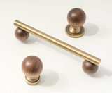 Valnora WoodLine Möbelgriff & Knopf – Bronze-Messing Look mit Walnussholz Akzent (128 mm)
