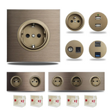 PowerLux Wandsteckdose Braun – Schuko Steckdose Aluminium | USB & Netzwerkanschluss | Moderne Unterputz Lösung