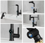 Wasserfall-Waschtischarmatur mit digitaler Temperaturanzeige und höhenverstellbarem Auslauf
