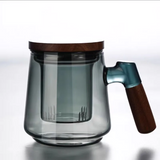 TeeMoment Aufgussbecher – 500-ml-Teeglas mit Sieb & Deckel | Hitzebeständiges Borosilikatglas mit Holzgriff | Für Losen Tee & Kaffee