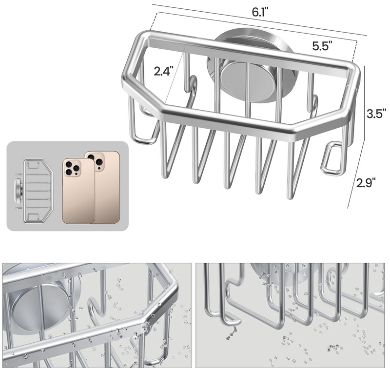 TAILI – Hochwertiger Aluminium-Spülschwammhalter mit starker Saugnapf-Befestigung