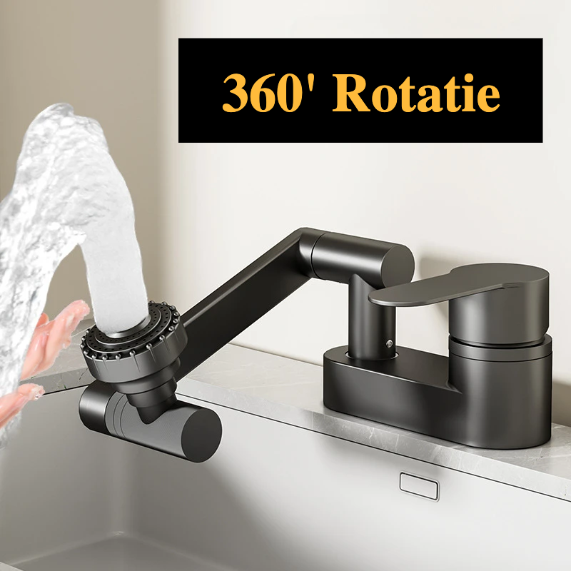 Aqua Twist Duo-Flex Waschtischarmatur – 360° drehbarer Zweilochhahn für Warm- und Kaltwasser