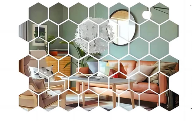 HexaShine – 45-teiliges sechseciges Spiegel-Wandaufkleber-Set