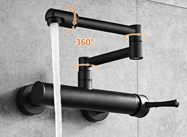 AquaTurn Schwarzer Wandhahn – 360° Drehbarer Küchenmischer mit Warm- & Kaltwasserregelung