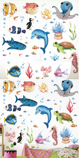 SeaWorld Wandtattoos Unterwasserwelt – Meerestiere Kinderzimmer Aufkleber mit Schildkröte, Delfin & Fisch