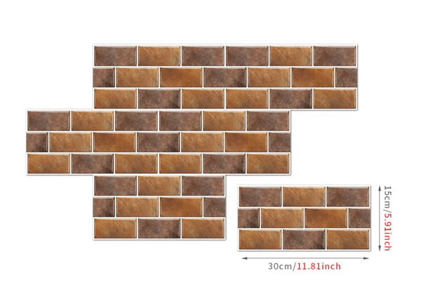 RetroBrick – 6-teiliges Selbstklebendes Retro Ziegelmuster Wandsticker-Set (30x15cm)