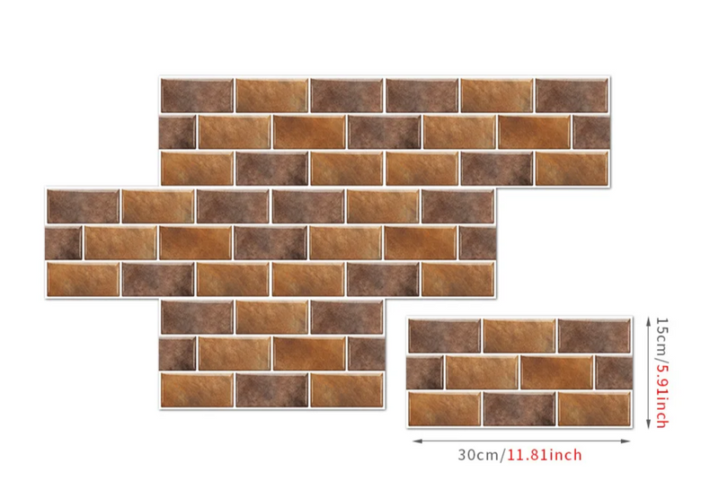 RetroBrick – 6-teiliges Selbstklebendes Retro Ziegelmuster Wandsticker-Set (30x15cm)