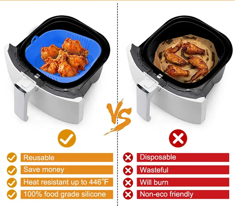 AirBake – Silikon Airfryer Topf & Backform – Wiederverwendbares Quadrat-BBQ- und Ofen-Tablett