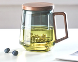 TeeMoment Aufgussbecher – 500-ml-Teeglas mit Sieb & Deckel | Hitzebeständiges Borosilikatglas mit Holzgriff | Für Losen Tee & Kaffee