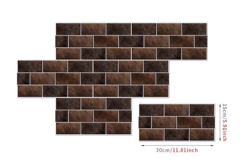 RetroBrick – 6-teiliges Selbstklebendes Retro Ziegelmuster Wandsticker-Set (30x15cm)