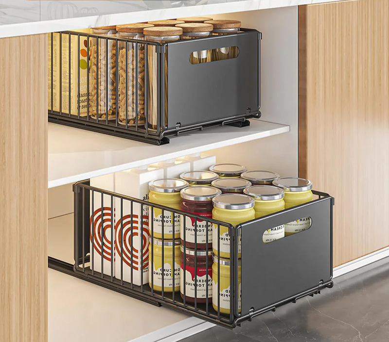 SlideMax Küchen Organizer Set – Ausziehbares Gewürzregal Metall