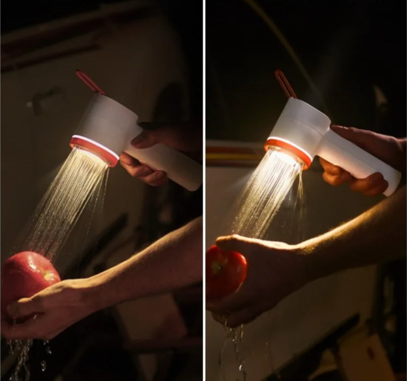 GlowShower 2025 – Tragbare Campingdusche mit LED & Akku | Für Outdoor, Auto, Garten & mehr