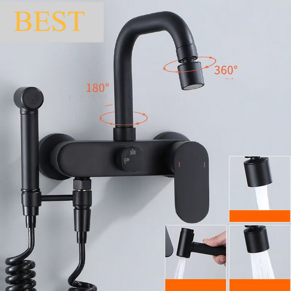 AquaJet Wandarmatur in Schwarz aus Messing