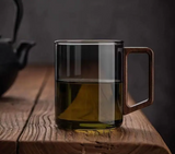 TeeMoment Aufgussbecher – 500-ml-Teeglas mit Sieb & Deckel | Hitzebeständiges Borosilikatglas mit Holzgriff | Für Losen Tee & Kaffee