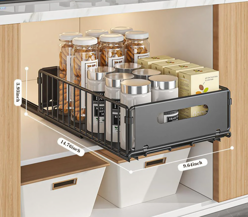 SlideMax Küchen Organizer Set – Ausziehbares Gewürzregal Metall | Schrank Ordnungssystem