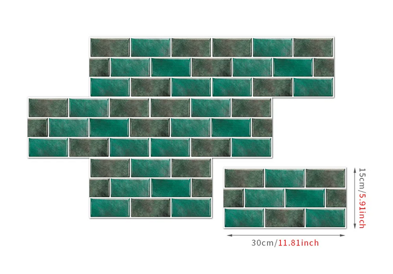 RetroBrick – 6-teiliges Selbstklebendes Retro Ziegelmuster Wandsticker-Set (30x15cm)