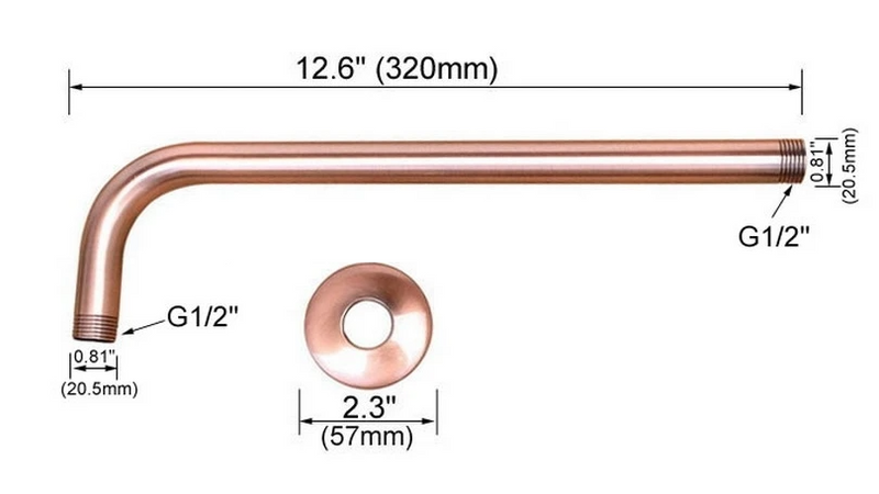 VintageRain 8" runder Regenduschkopf in Antikkupfer – Inklusive Wandarm (Standard 1/2") – Luxuriöser Duschkopf aus massivem Messing