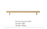 Nurlin T-Bar Messing Möbelgriff – Rund, Extra Lang, Modernes Design für Schränke, Schubladen & Kühlschrank