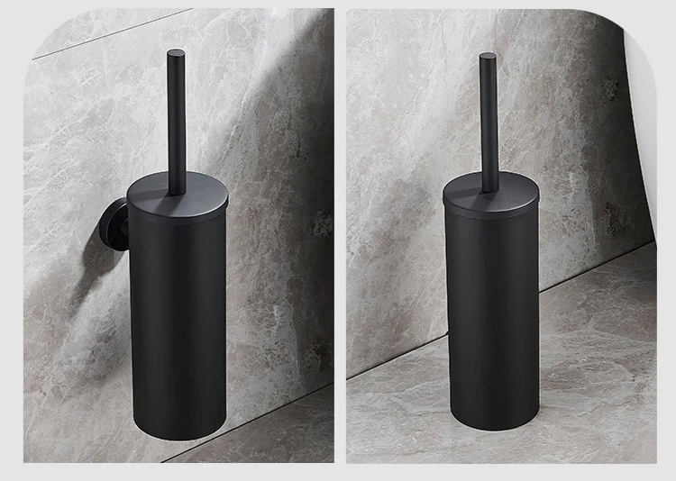 SteelClean Luxus-Toilettenbürste mit Wandhalterung – Schwarzes Edelstahldesign